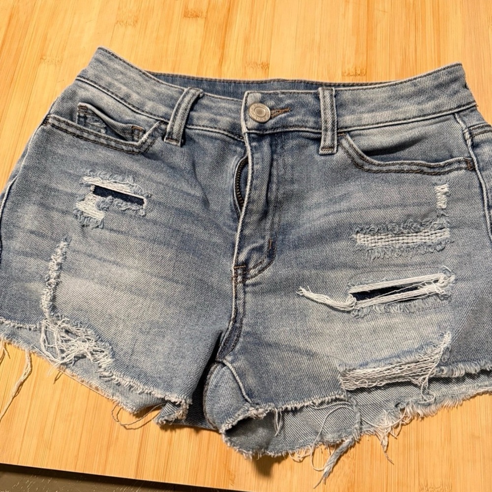SO Women's Distressed Light Blue Denim Shorts